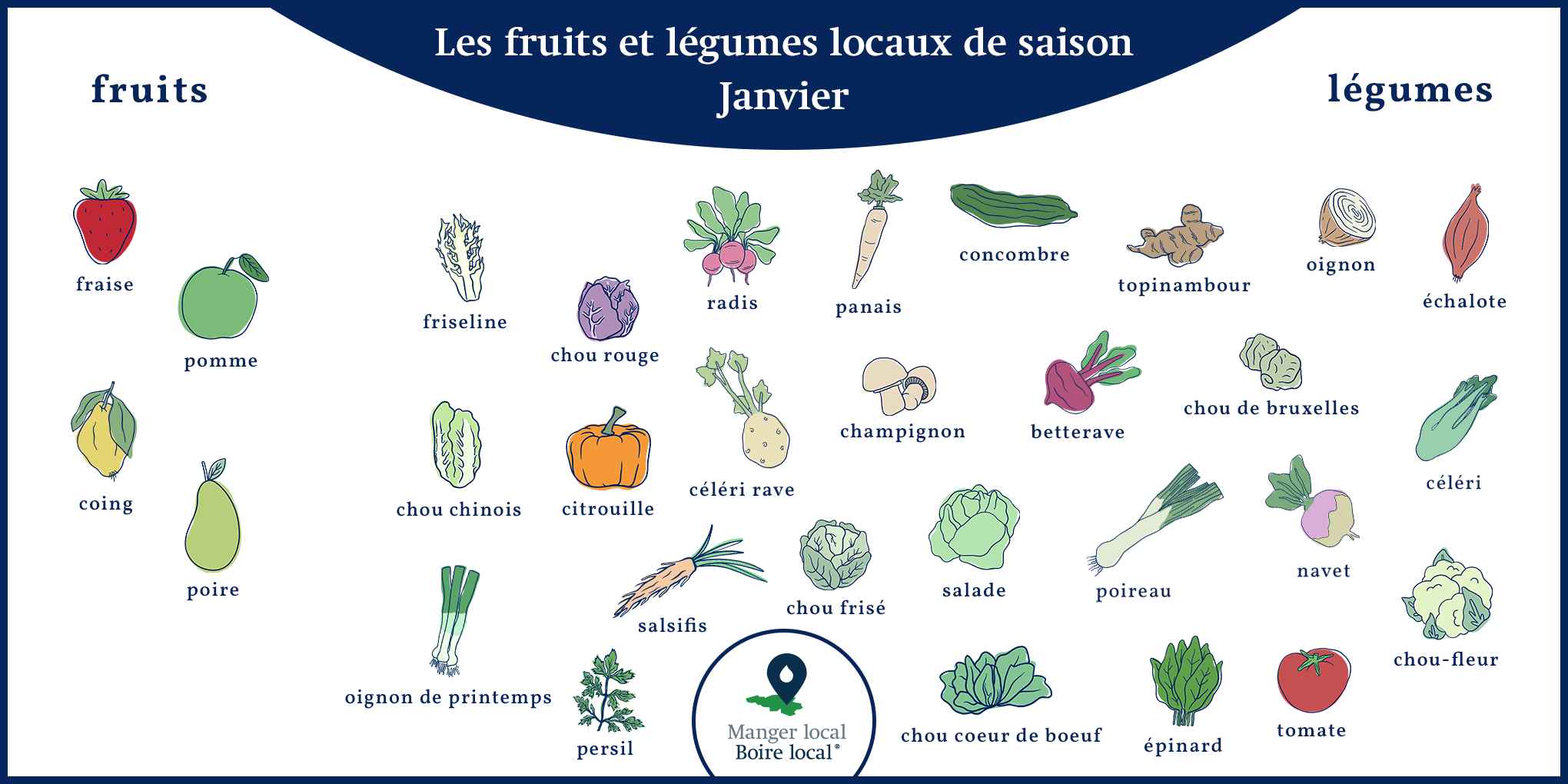 Calendrier des fruits et légumes de saison et locaux, légumes janvier